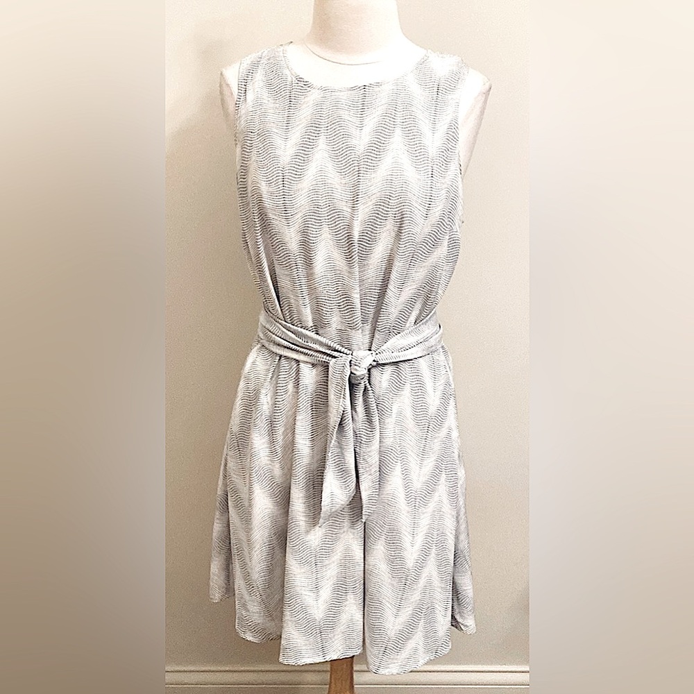 Gap Black Grey Cream Print SZ L Coastal Casual Nautical Yacht Style Boho Dress